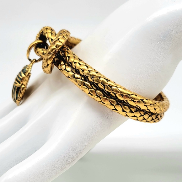 Roberto Cavalli AMAZING and RARE Gold Egyptian Scarab Charm Bangle Bracelet - Picture 11 of 15